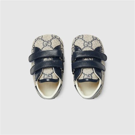 Baby Gucci Ace sneaker in blue and grey GG Supreme